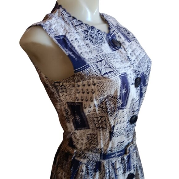 Women's 6 Vintage 1950's Sleeveless Button-Front Dress Belt Geometric Print 1OF1 - Picture 6 of 12